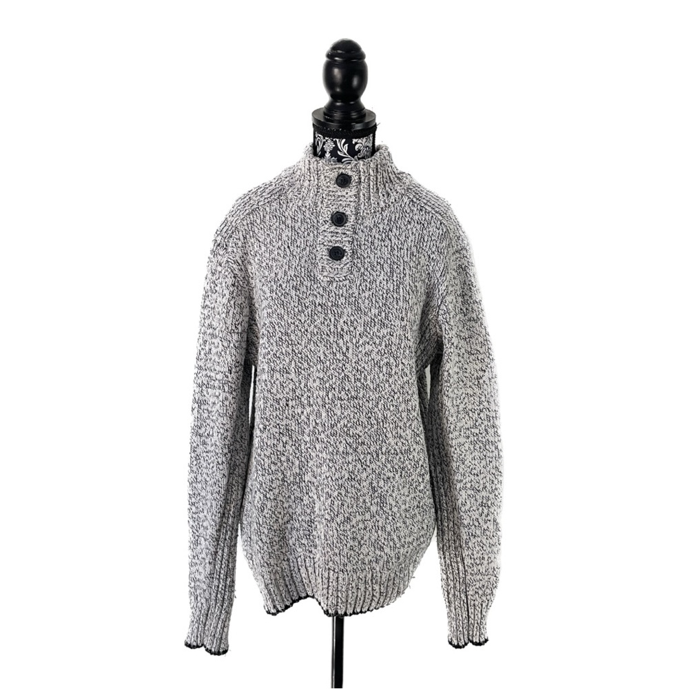 Y2K ROOTS Snowy Fox Salt Pepper Mock Neck Cotton Knit Sweater Quiet Luxury